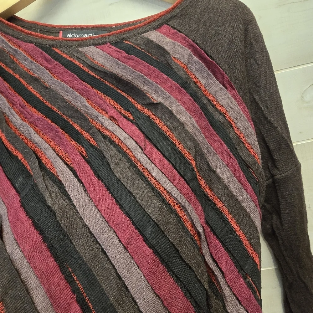 {12} Aldo Martins Brown Maroon Orange Lightweight Top Long Sleeve Blouse